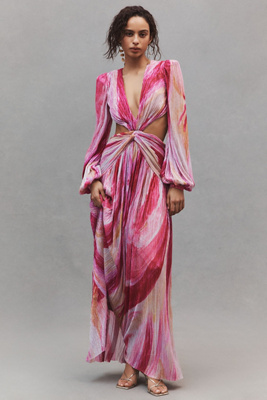 patbo aura metallic plunge maxi dress HEATHER PLUNGE MAXI DRESS 8 / Pink