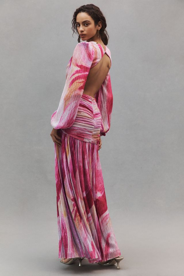 knee length dresses for ladies METALLIC PLUNGE GOWN main image 1