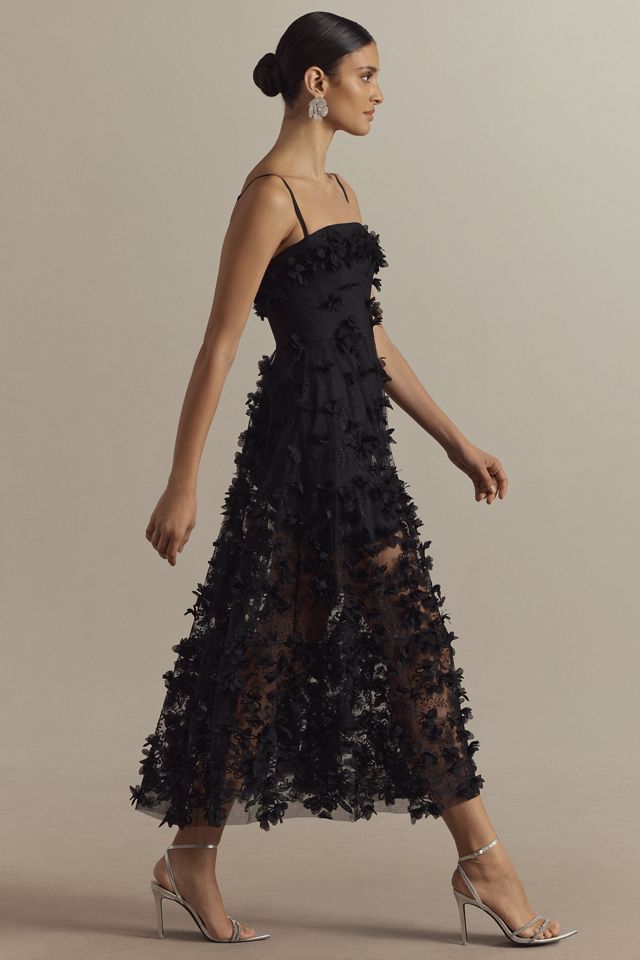 Helsi Audrey Square-Neck Floral Applique Sheer Midi Dress #3