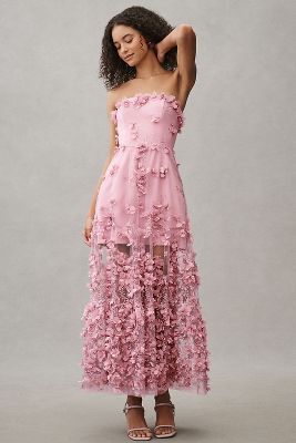 Helsi Audrey Square-Neck Floral Applique Sheer Midi Dress | Anthropologie