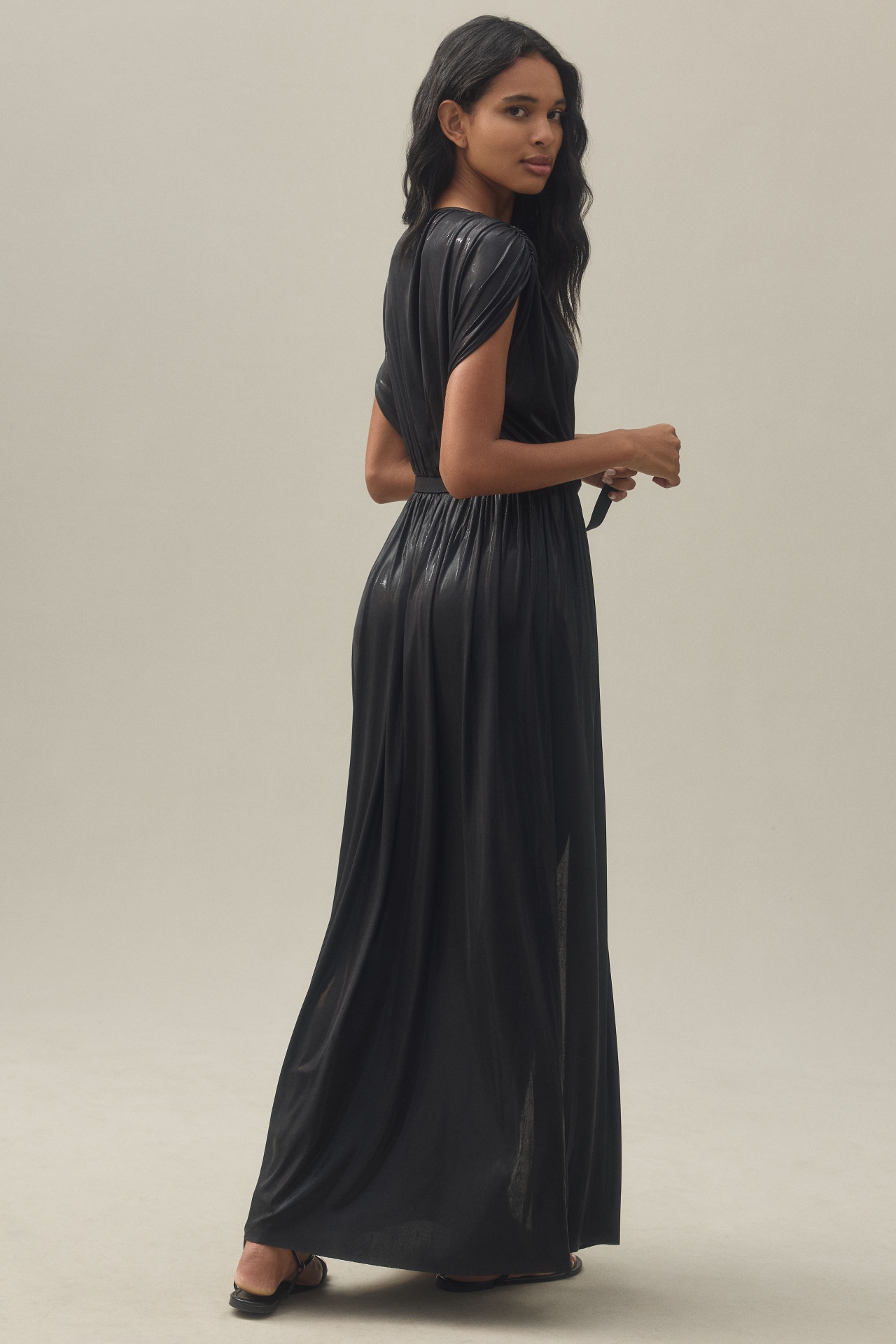 Norma Kamali Athena Deep-V Stretch Jersey Sheath Gown