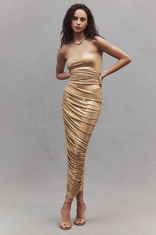 Norma Kamali Diana Strapless Ruched Stretch Jersey Midi Dress #3