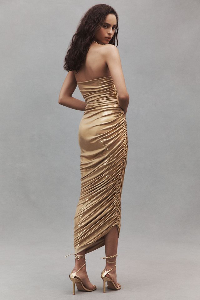 Norma Kamali Diana Strapless Ruched Stretch Jersey Midi Dress #5