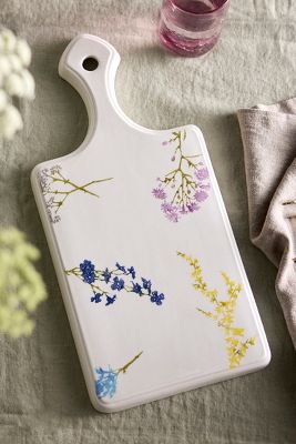 Terrain Painted Floral Ceramic Serving Board In White
