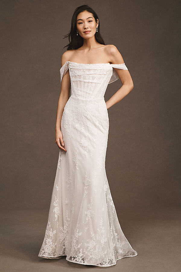Watters Emilia Strapless Corset Gown In White