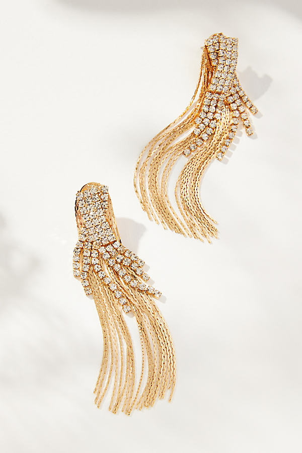 By Anthropologie Crystal Fray Dangle Earrings In Gold