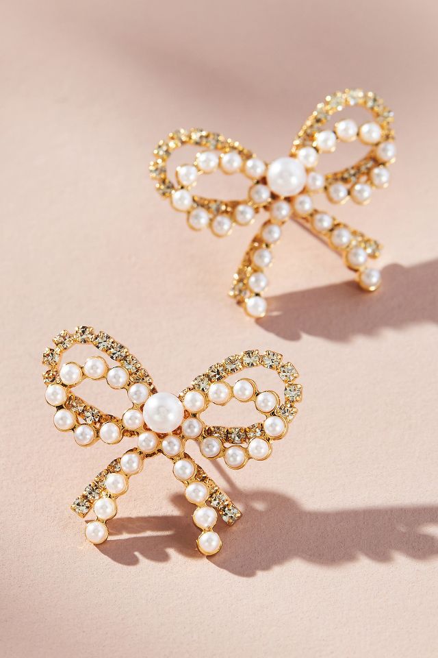 Crystal Pearl Bow Earrings | Anthropologie