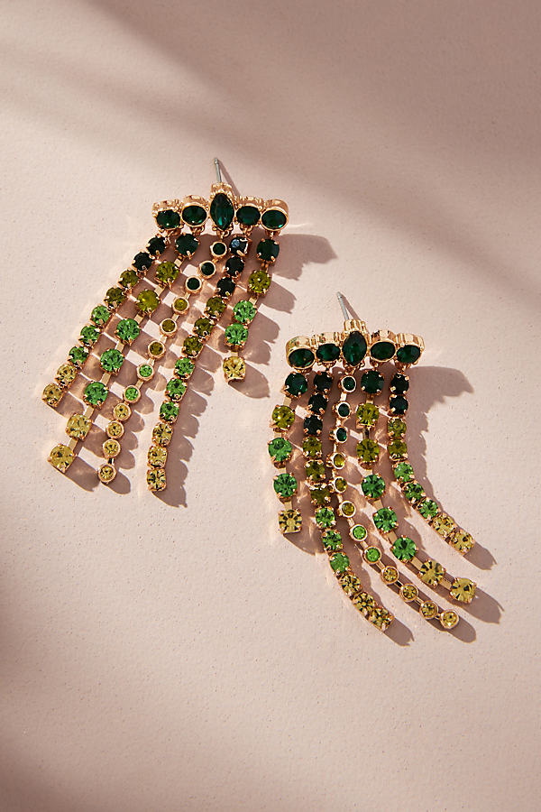 By Anthropologie Crystal Fringe Drop Earrings In Green