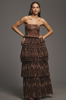 Hutch Nalina Strapless Tiered Tulle Maxi Dress