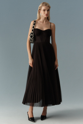 Hutch Corset Pleated Maxi Dress In Brown