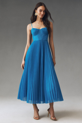 HUTCH AMARA CORSET PLEATED TULLE FIT & FLARE MIDI DRESS 