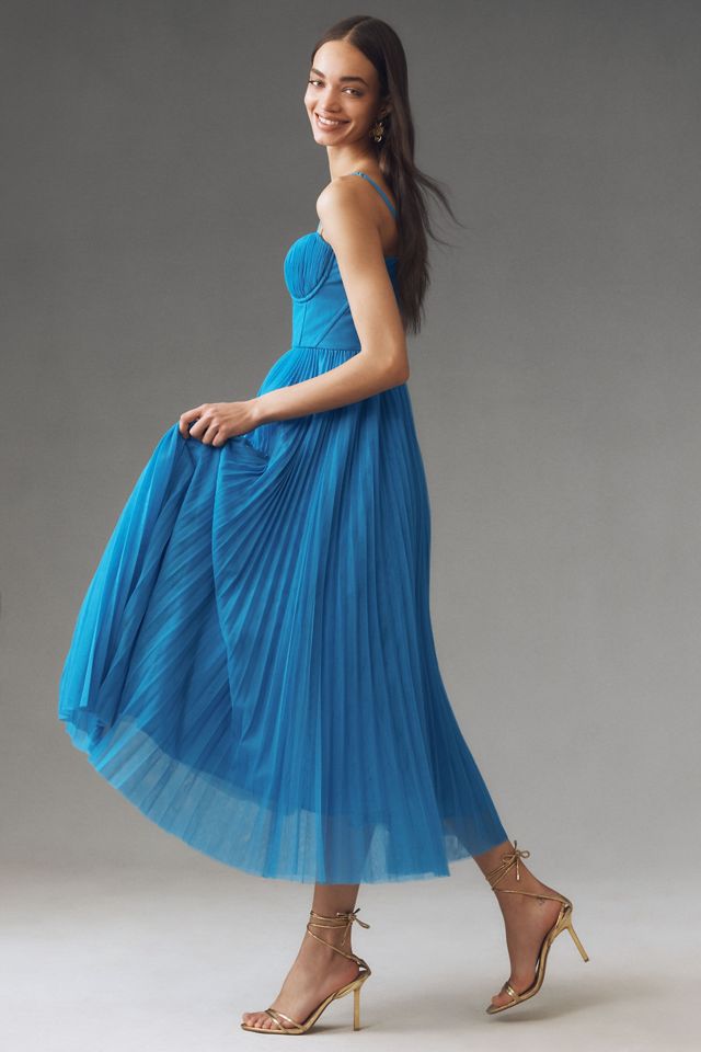 Hutch Amara Bustier Pleated Tulle Fit & Flare Midi Dress