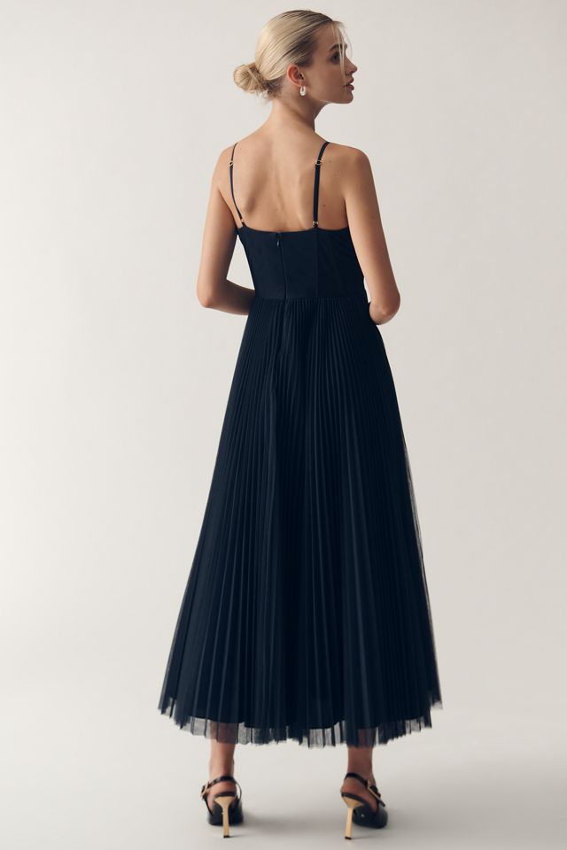 Hutch Amara Corset Pleated Tulle Fit & Flare Midi Dress