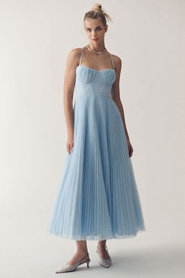 Hutch Amara Corset Pleated Tulle Fit & Flare Midi Dress