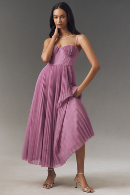 Shop Hutch Amara Corset Pleated Tulle Fit & Flare Midi Dress