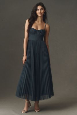 Hutch Amara Corset Pleated Tulle Fit & Flare Midi Dress