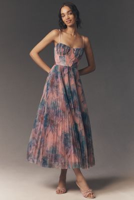 hutch strapless belted chiffon floral maxi dress Hutch Belted Bustier Maxi Dress