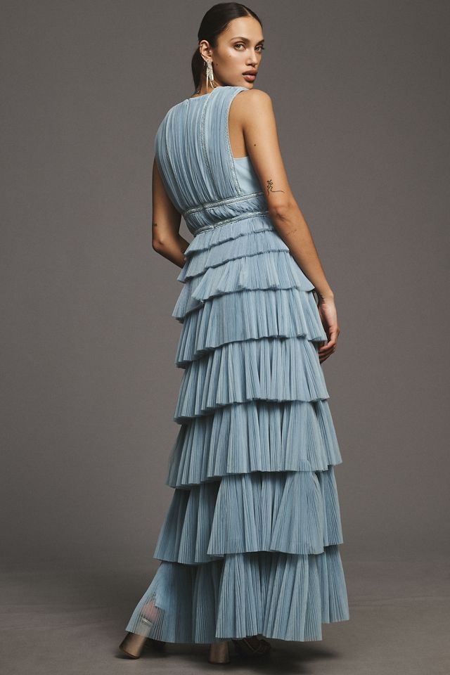 Hutch Charley Deep-V Pleated Tiered Maxi Dress #1