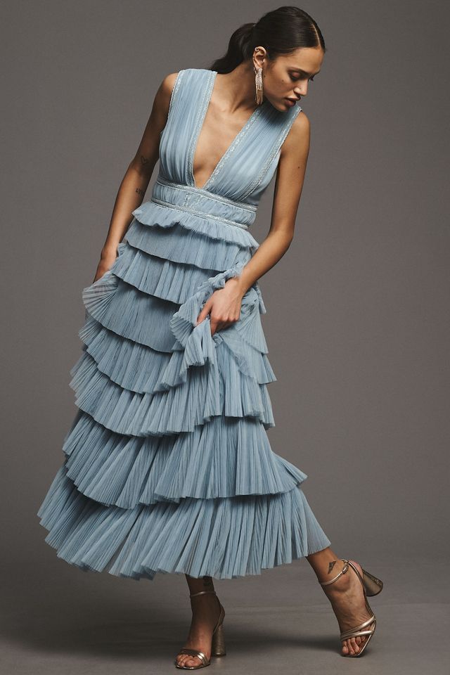 Hutch Charley Deep-V Pleated Tiered Maxi Dress #3