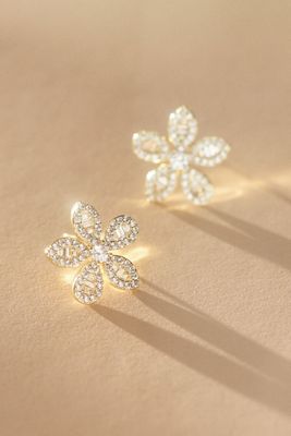 Adina Eden Baguette Flower Stud Earrings
