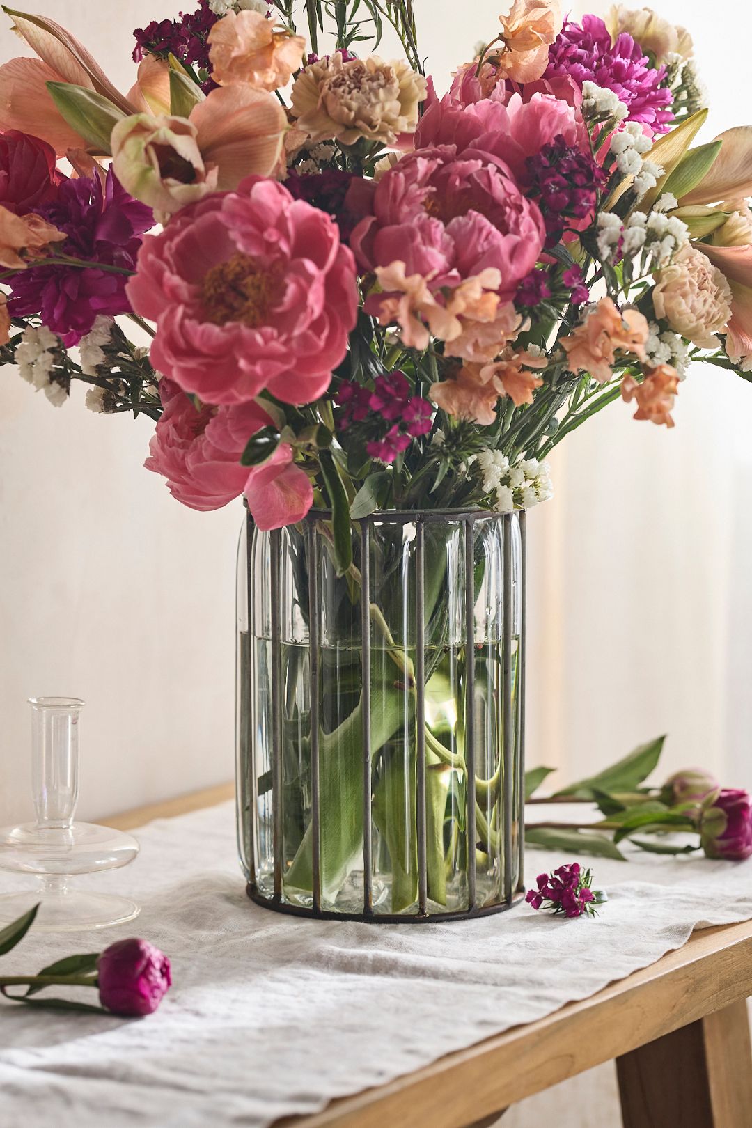 Glass + Iron Cylinder Vase - Multi, One Size
