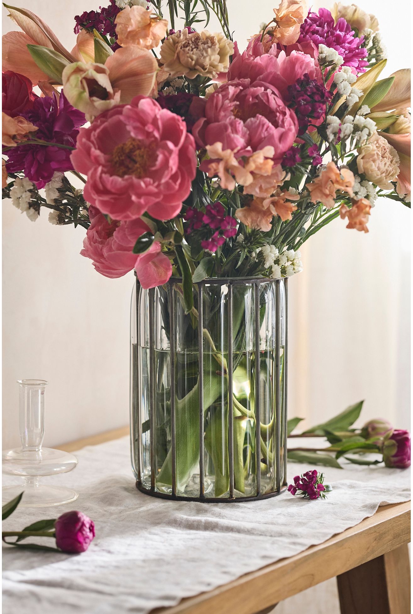 Glass + Iron Cylinder Vase - Multi, One Size