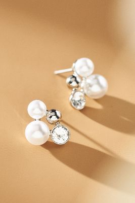 Shop Tai Pearl Cluster Earrings In Silver