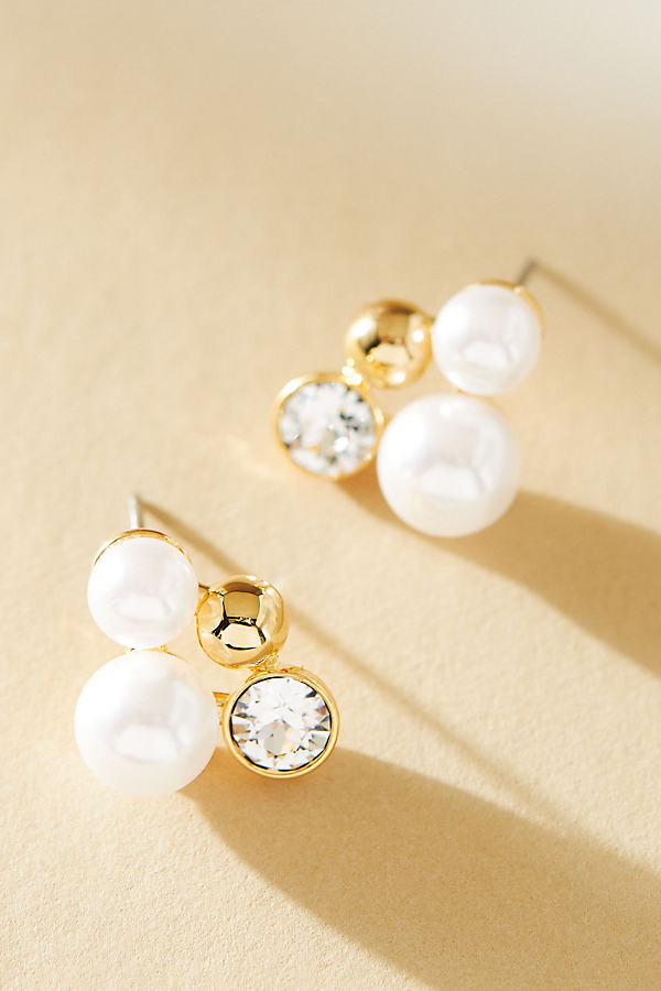 Shop Tai Pearl Cluster Earrings In Gold