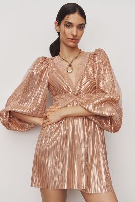 Shop Sabina Musayev Laurel Deep-v Long-sleeve Mini Dress In Pink
