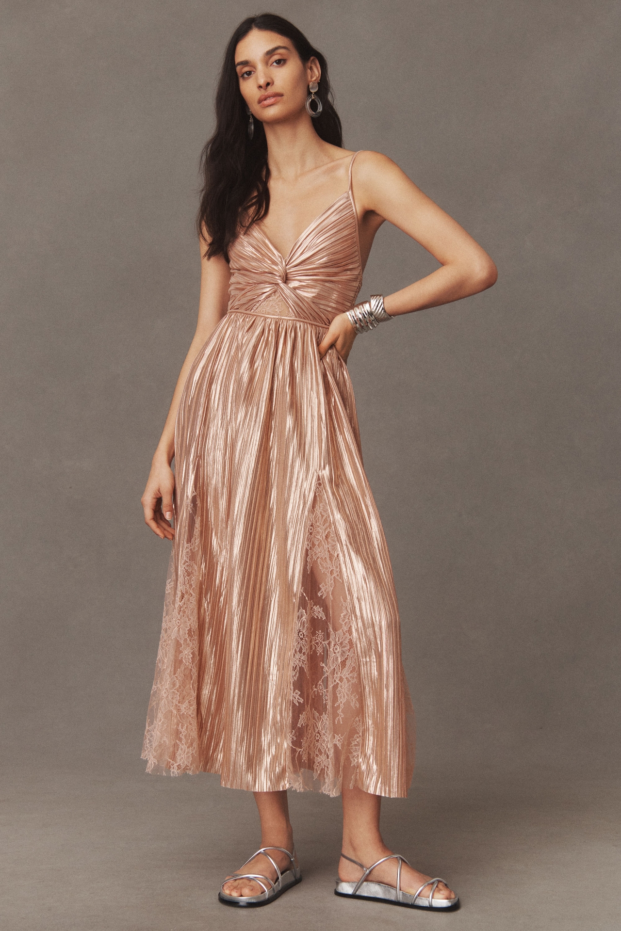 Sabina Musayev Franny Deep-V Satin A-Line Dress