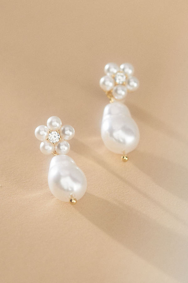 Theia Audrey Pearl Drop Earrings In White