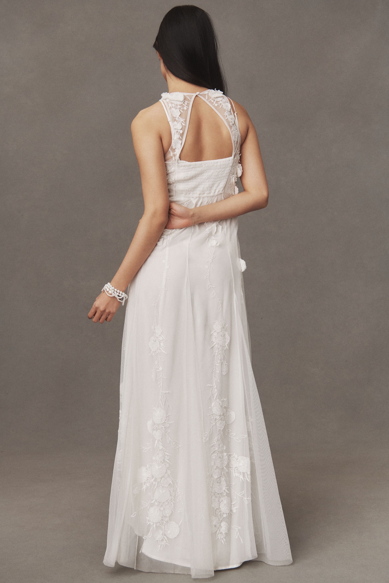 BHLDN Calla Sleeveless Tulle Floral Appliqué Maxi Dress