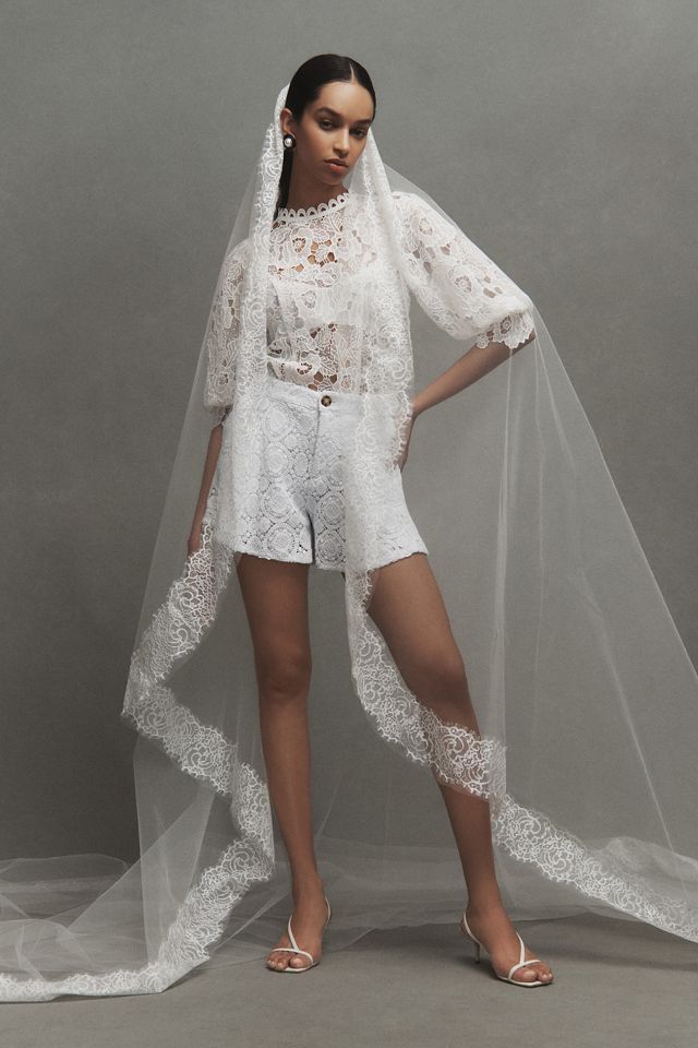 Amsale Chantilly Lace Cathedral Veil | Anthropologie