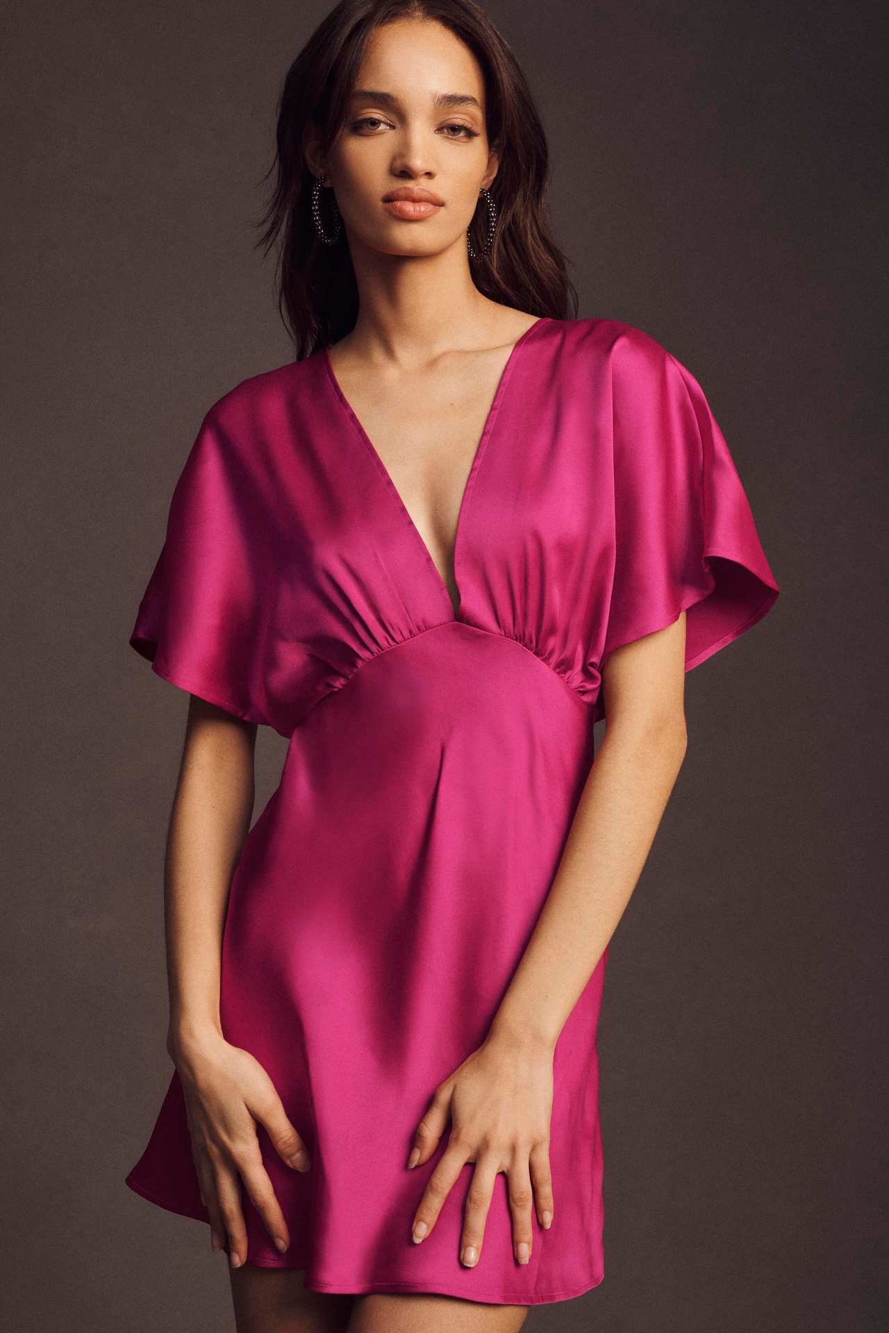 BHLDN Leila Stretch Satin Deep-V Mini Dress