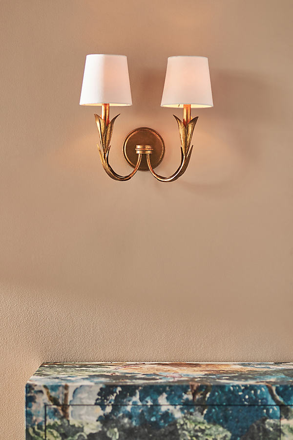 Anthropologie River Reed Double Sconce In Gold