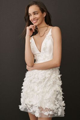 Shop Helsi Riley Floral Appliqué V-neck Fit & Flare Mini Dress In White
