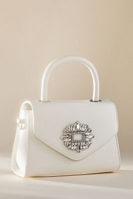 Shop Olga Berg Alejandra Embellished Top Handle Bag In White