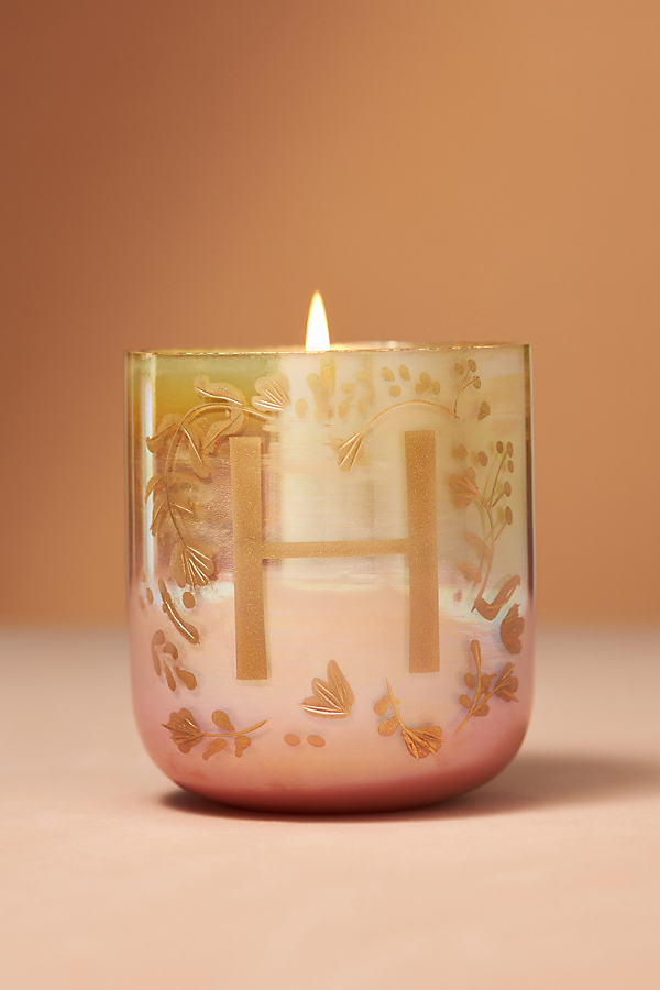 By Anthropologie Floral Night Gardenia Ombre Monogram Candle In Multicolor
