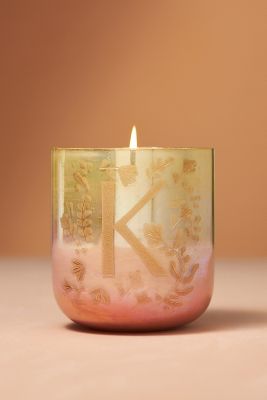 Shop By Anthropologie Ombré Monogram Floral Night Gardenia Glass Candle In Multicolor