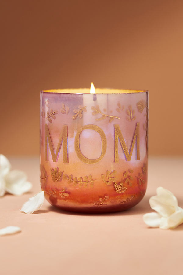 Shop Anthropologie Ombré Monogram " Mom" Floral Night Gardenia Candle In Pink