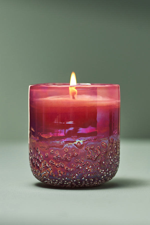 Shop Anthropologie Elea Fruity Lychee & Pink Dragon Fruit Beaded Glass Candle In Purple