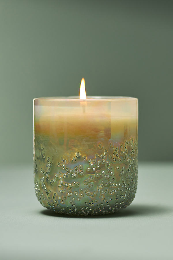 Shop Anthropologie Elea Woody Mahogany Sage & Coconut Beaded Glass Candle In White