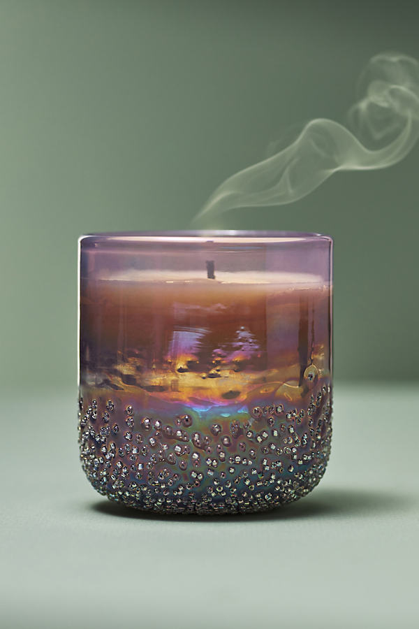 Shop Anthropologie Elea Floral Blue Poppy & Sage Beaded Glass Candle In Purple