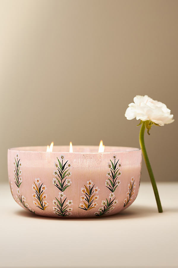 Anthropologie Astrid Fresh Vetiver & Sandalwood Glass Candle In Pink