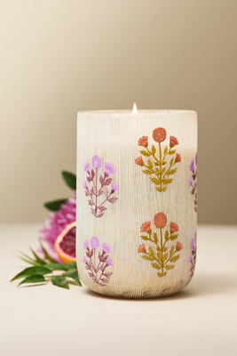 Anthropologie Astrid Fresh Hibiscus & Pink Guava Glass Candle In White