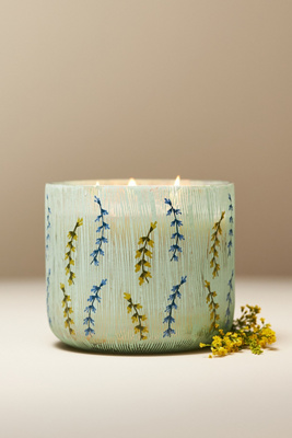 Anthropologie Astrid Fresh Azure Coastline Glass Candle In Green