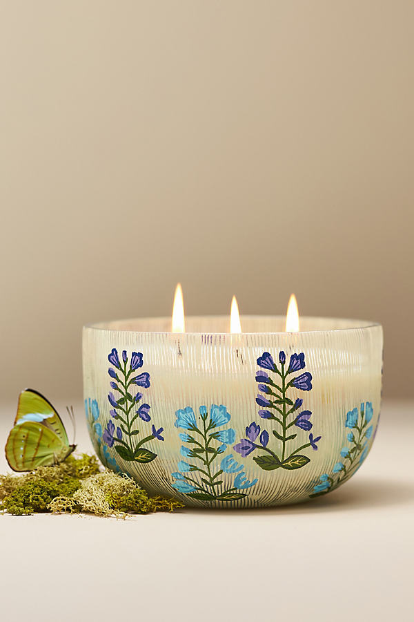 Anthropologie Astrid Fresh Fern Moss Glass Candle In White