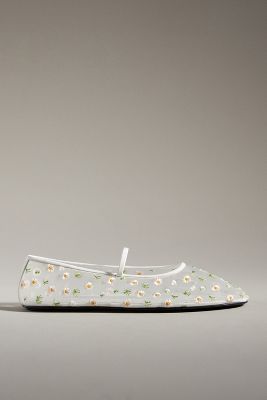 Jeffrey Campbell Floral Mesh Flats In White