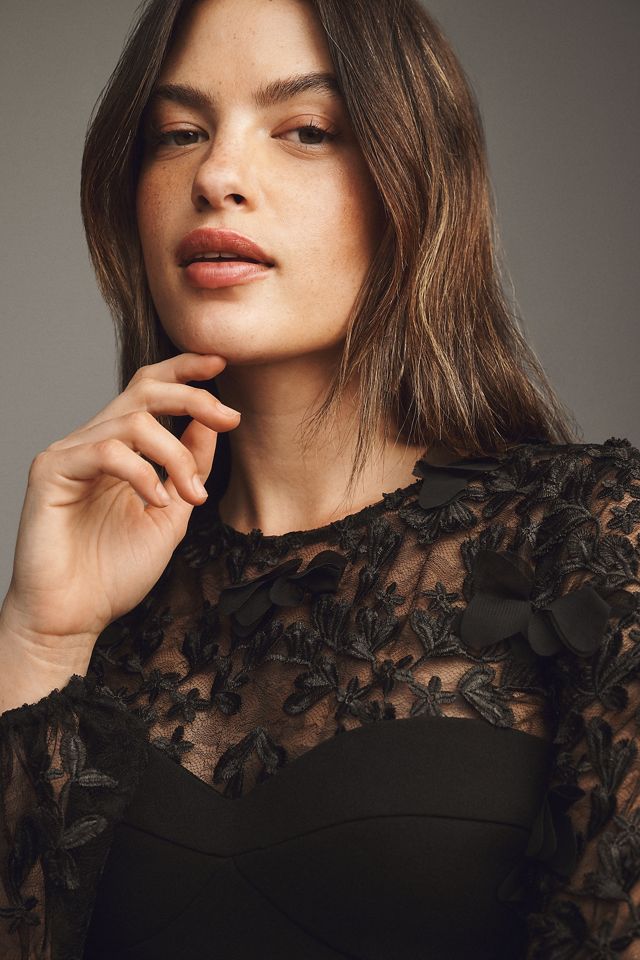 Dress The Population Mila Long-Sleeve Floral Appliqué Mini Dress #1