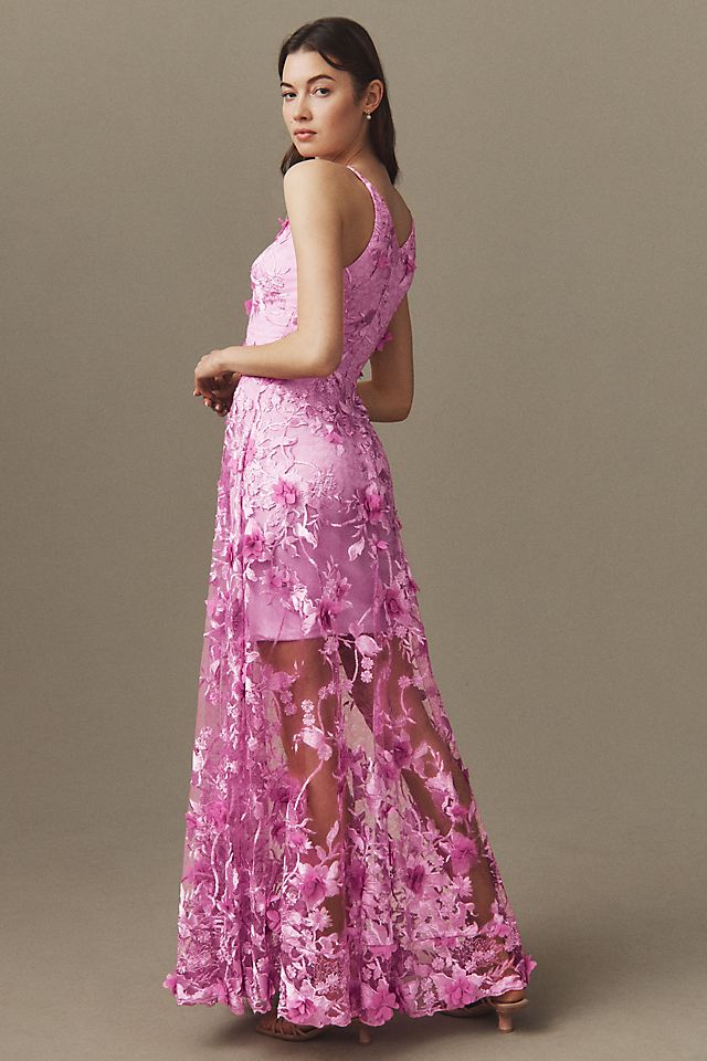 dress the population sidney a-line sheer lace floral appliqu gown Grey Blue Princess A Line Spaghetti Straps Corset Prom Dress with Lace Ruffles